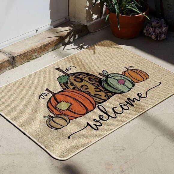 Pumpkin Welcome Decorative Doormat, Fall Halloween - Picture 5 of 7